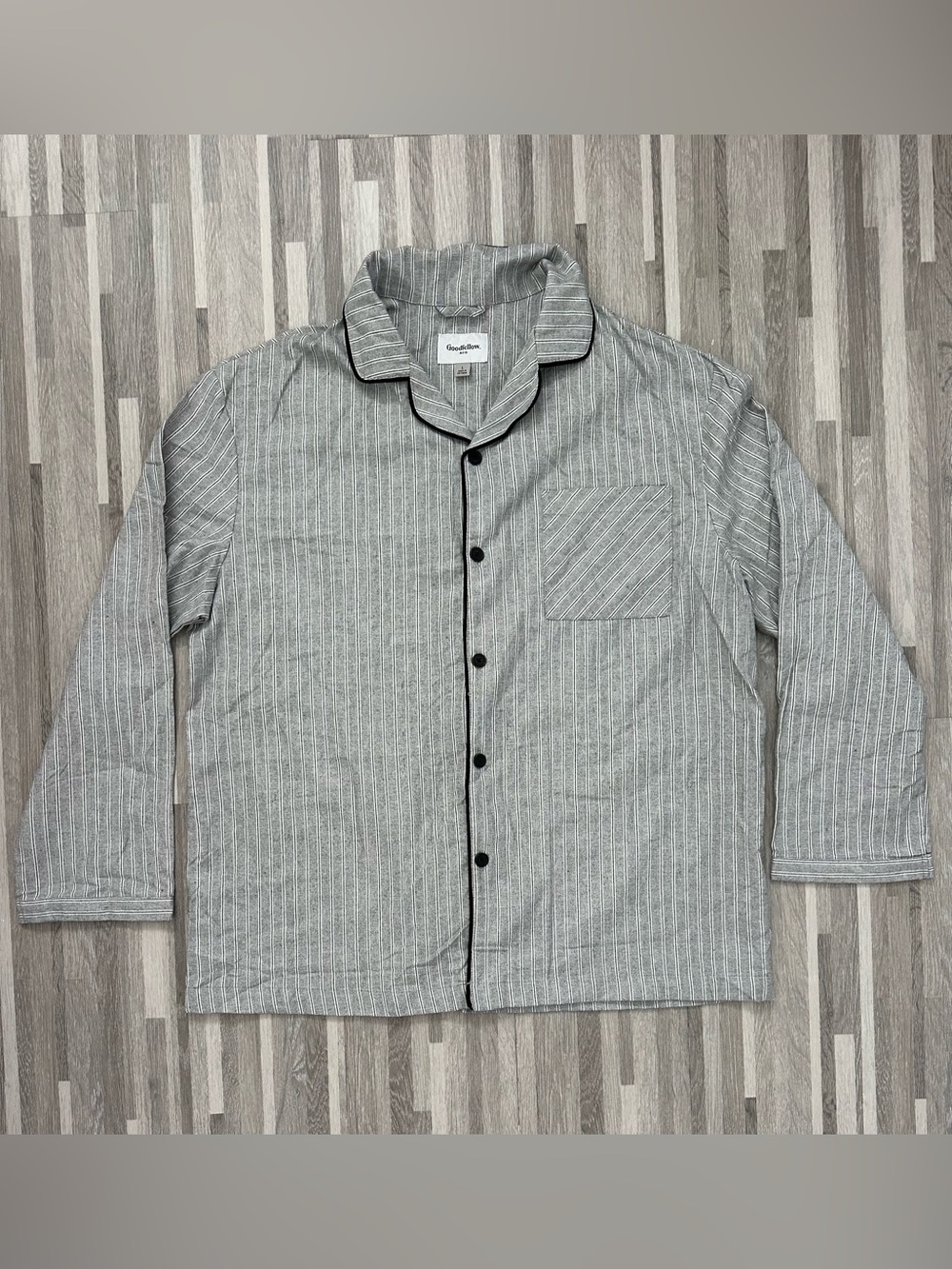 Goodfellow & Co men's pajama shirt, gray and white striped, size L